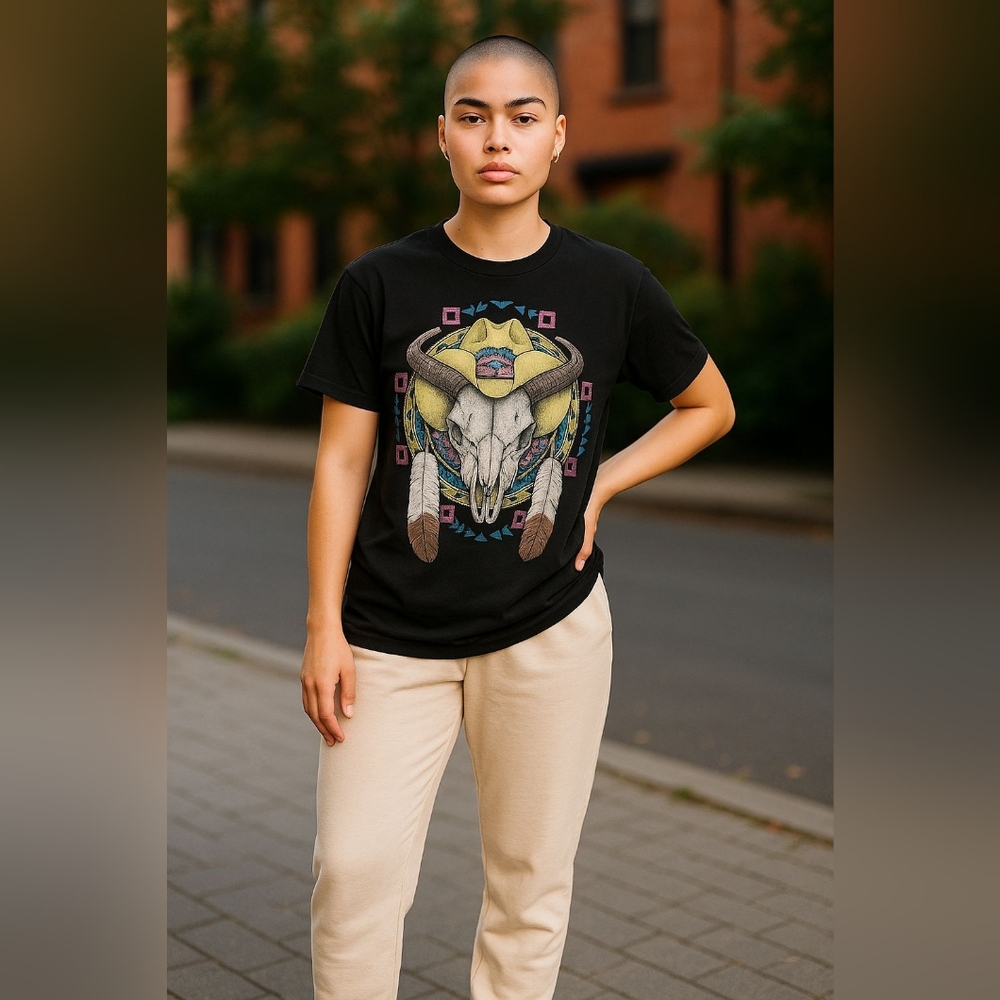 Vintage 90s Jerzees Black Western T-Shirt